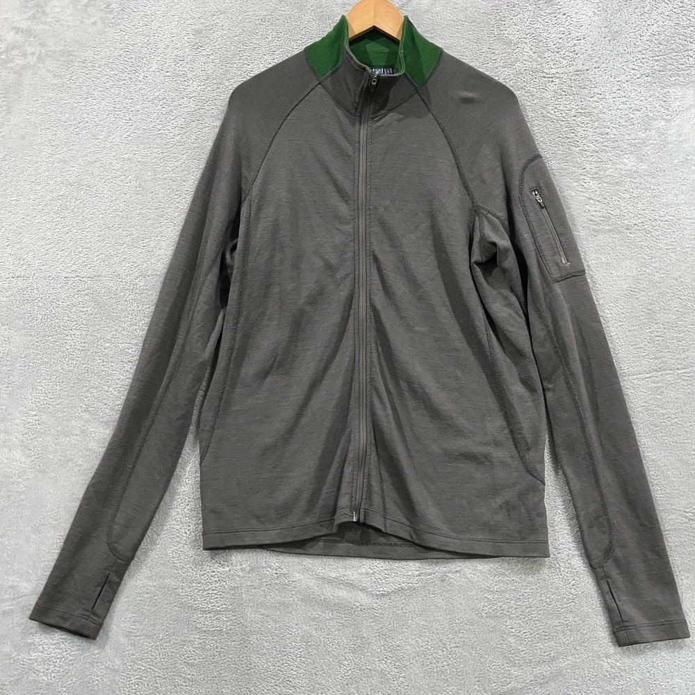 Ibex Jacket Men Large Charcoal Gray Merino Wool Mock Neck Raglan Sleeve Full Zip